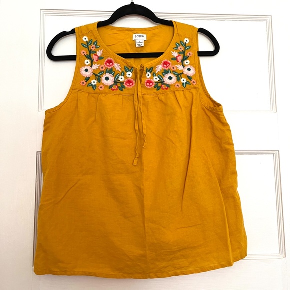 J. Crew Tops - J. Crew sleeveless top yellow, embroidered flowers, small, EUC